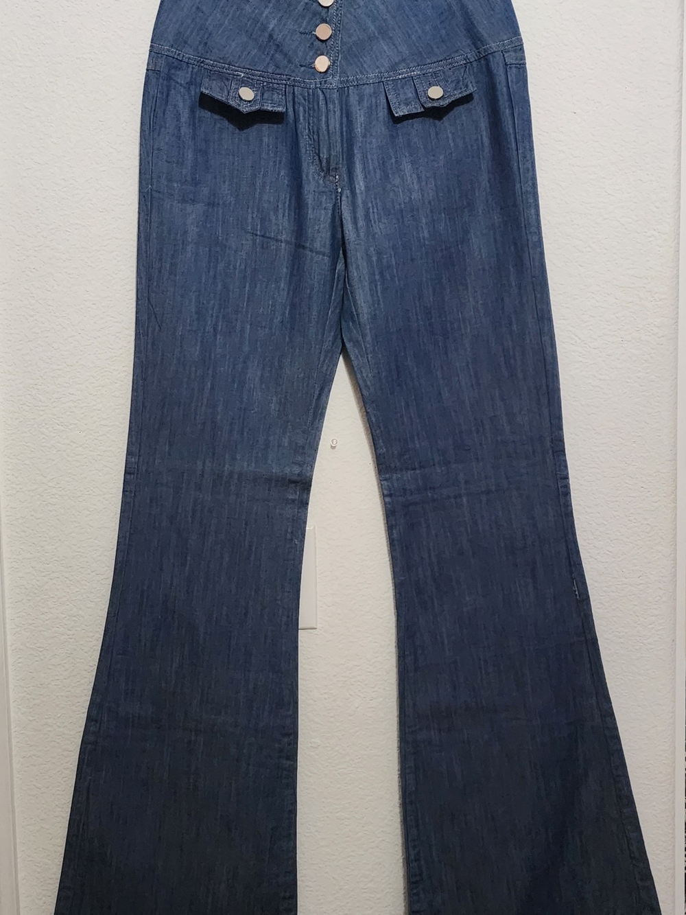 Lucy Dark Indigo Flared Wide-Leg Jeans with Button Front